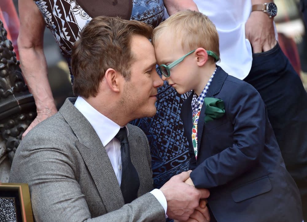 Chris Pratt and his son, Jack, at the actor's Hollywood Walk of Fame Ceremony in April 2017