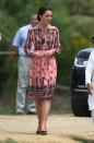 <p>Kate wore a pink-and-black embroidered <a href="http://us.topshop.com/?geoip=home" rel="nofollow noopener" target="_blank" data-ylk="slk:Topshop;elm:context_link;itc:0;sec:content-canvas" class="link ">Topshop</a> dress to the Pan Bari agricultural village in Kaziranga National Park in Guwahati, India. </p>