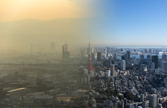 A Chinese city covered in smog