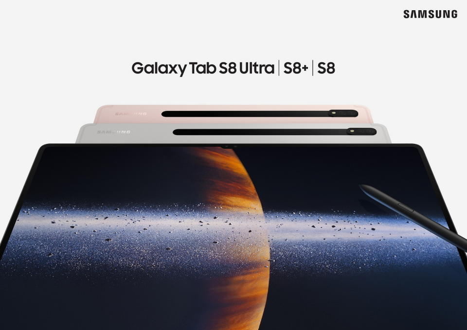 圖／Galaxy Tab S8 Ultra配備1200萬畫素雙前鏡頭以及專業級 4K高畫質攝影。