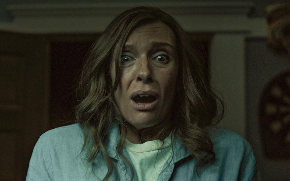 Closeup of Toni Collette in "Hereditary"