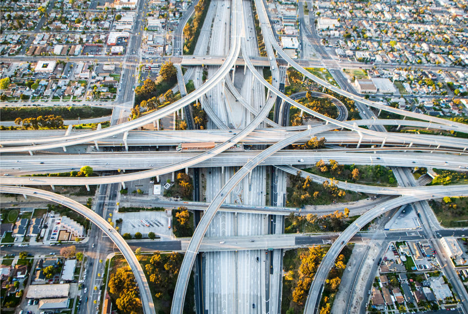 One of Los Angeles’ most crowded highway interchanges was nearly empty during rush hour on April 24. | Stuart Palley