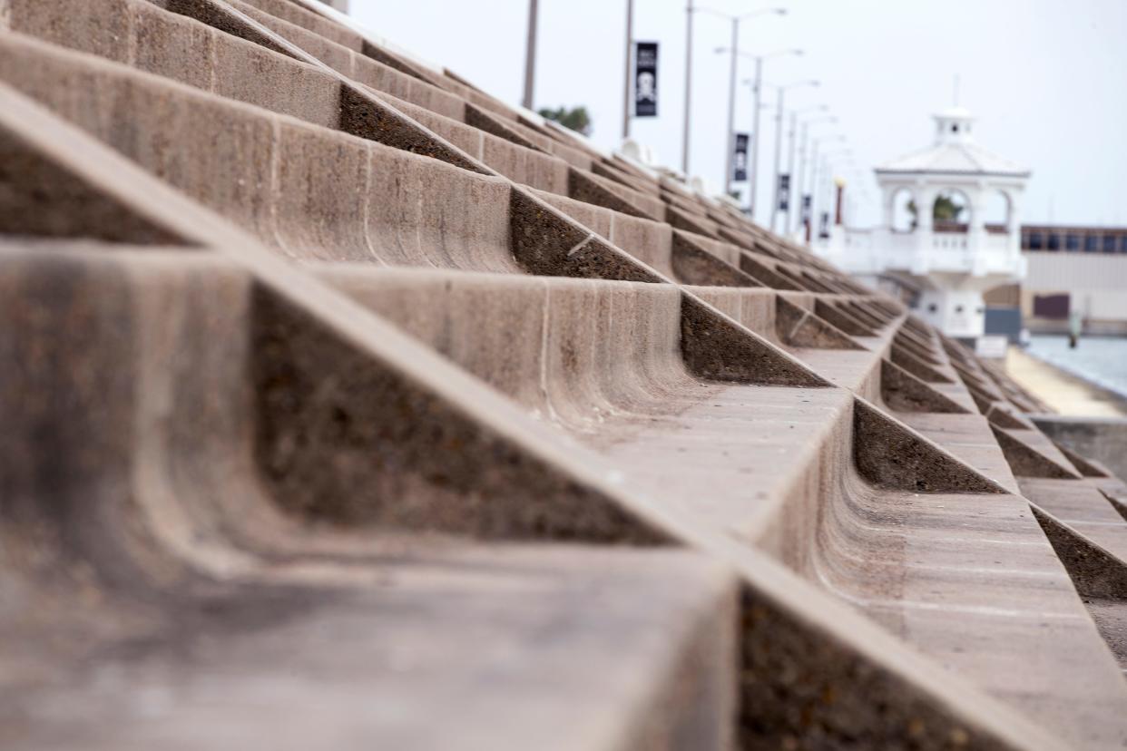 The steps of Corpus Christi's downtown seawall are shown in this July 2019 archive photo. The seawall is intended to protect against storm surge from a flooding event or hurricane.