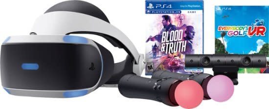 This PlayStation VR bundle is quite popular, with a 4.7-star rating and over 140 reviews. While this bundle doesn't include the PS4, it does include a PlayStation VR headset and move controllers, a PlayStation camera and a demo disc. Plus, it comes with a "Blood &amp; Truth" disc and a game voucher for "Everybody's Golf VR."&nbsp;For Black Friday, <strong><a href="https://fave.co/35pQtbx" target="_blank" rel="noopener noreferrer">Best Buy is offering $100 off PlayStation VR bundles</a></strong> like this one. <a href="https://fave.co/37w8QgK" target="_blank" rel="noopener noreferrer"><strong>Originally $350, get it for $250</strong></a>.