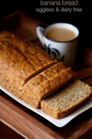 Made without eggs and dairy, this otherwise-traditional banana bread recipe is great for both vegans and allergy sufferers. <a href="http://www.vegrecipesofindia.com/banana-bread-eggless-vegan-recipe/" target="_blank">Get the recipe from Veg Recipes Of India here.</a>