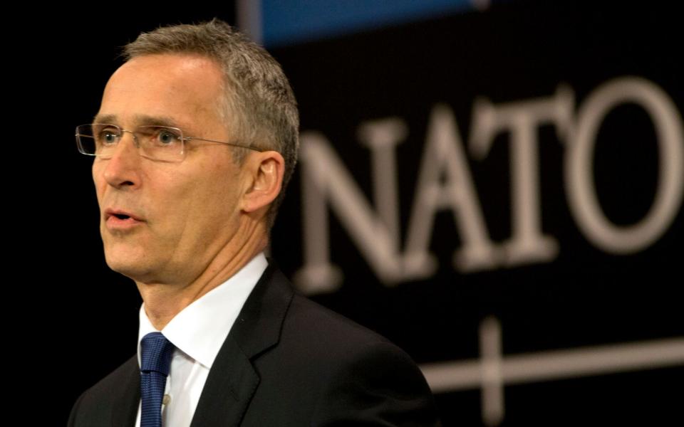 NATO Secretary General Jens Stoltenberg speaks during a media conference at NATO headquarters in Brussels on Wednesday, May 24, 2017.  - Credit: AP