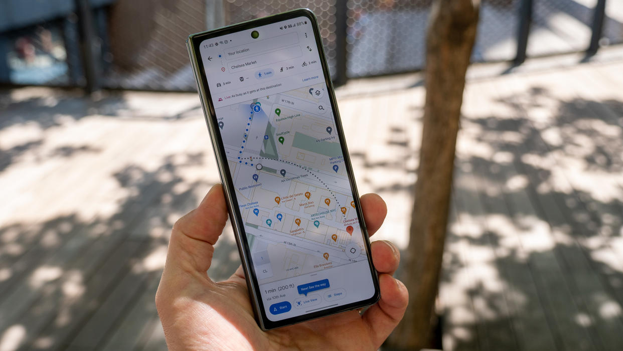  Viewing Google Maps on the Samsung Galaxy Z Fold 4's smaller cover screen. 