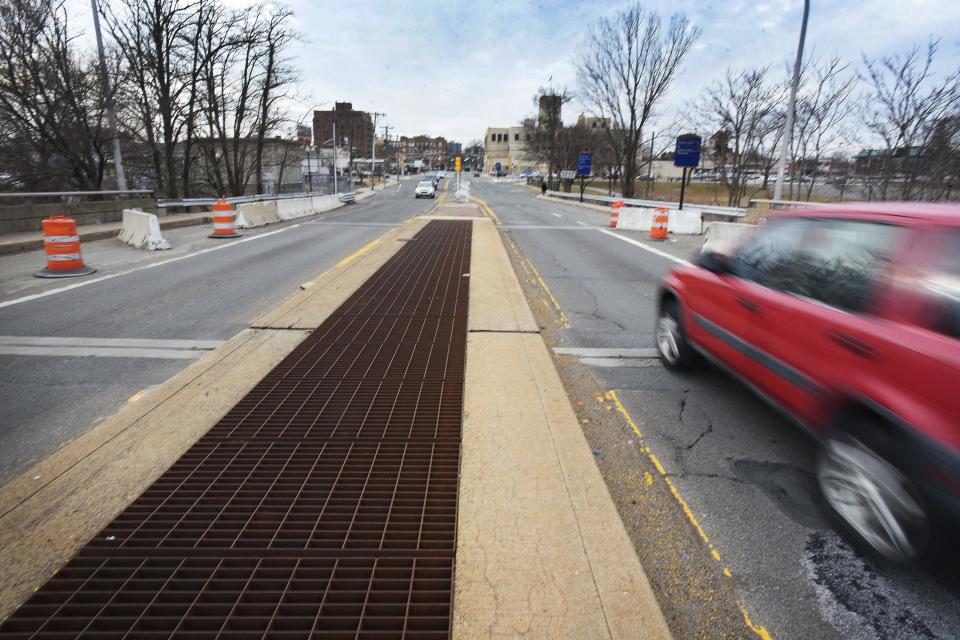 The traffic on Anderson Street Bridge ( which connects Teaneck and Hackensack) has had two lanes closed to traffic since September 2012, photographed on 02/11/19. The photog looks toward Hackensack.