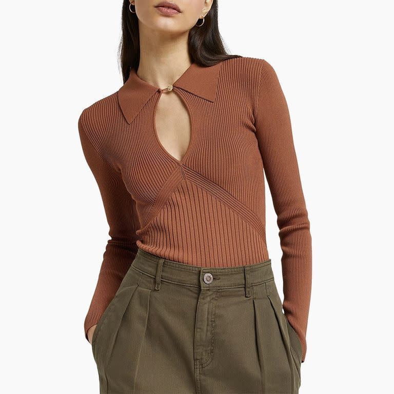 Cut-out Knit Polo Top