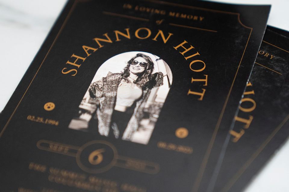 These flyers were handed out for a memorial to remember Shannon Hiott at the Summit Music Hall in Columbus. Shannon Hiott was killed in her home in August.