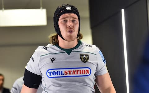 Alex Moon of Northampton Saints looks on during the Gallagher Premiership Rugby match between Sale Sharks and Northampton Saints at on December 21, 2019 in Salford, England - Credit: Getty Images