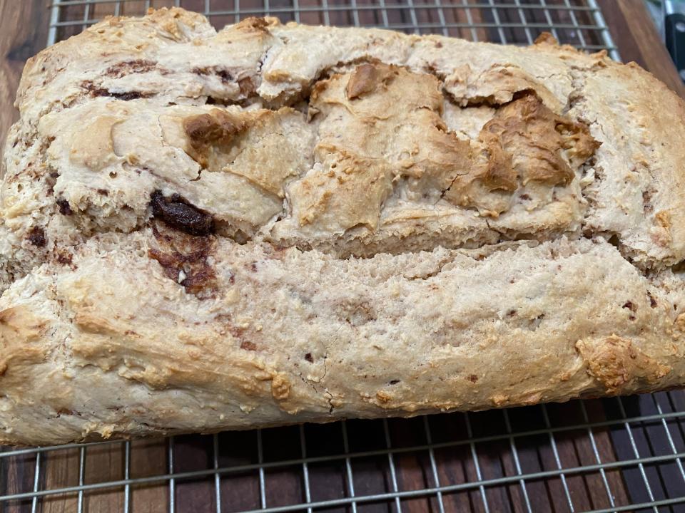 baked ben and jerrys netflix and chill'd loaf on a metal cooling rack