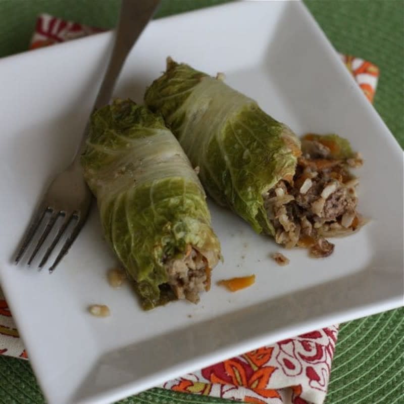 <p>Aggie's Kitchen</p><p>A fun twist on cabbage rolls.</p><p><strong>Get the recipe:</strong> <a href="https://aggieskitchen.com/asian-stuffed-napa-cabbage-rolls/" rel="nofollow noopener" target="_blank" data-ylk="slk:Asian Stuffed Cabbage;elm:context_link;itc:0;sec:content-canvas" class="link ">Asian Stuffed Cabbage</a></p>