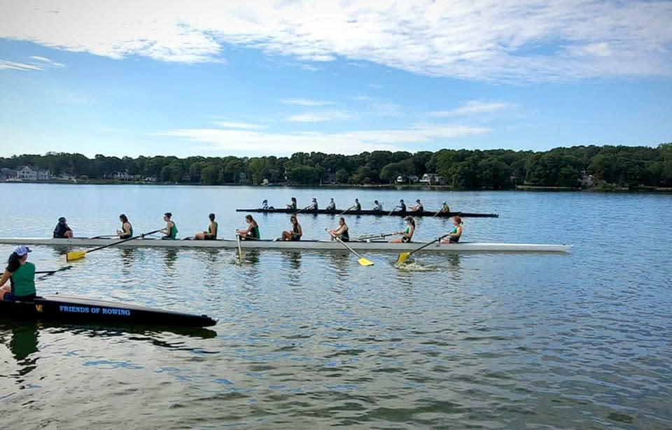 Rowing crews from teams across the eastern half of the state take part in the Massachusetts Public School Rowing Association’s Fall Championship Regatta on South Watuppa Pond on Oct. 31, 2021.
