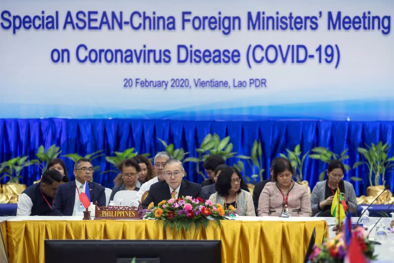 Secretary of Foreign Affairs of Philippines Lopez attends ASEAN emergency meeting with China on coronavirus outbreak in Vientiane