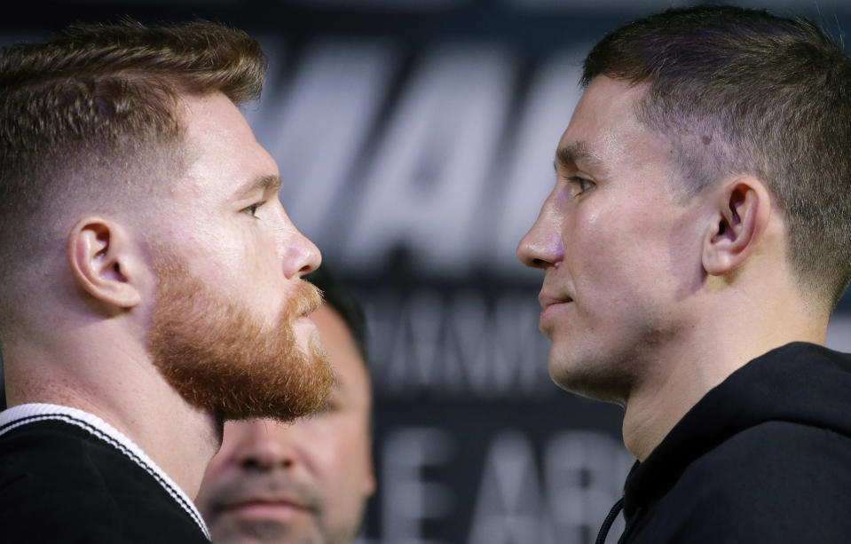 Canelo Alvarez, left, and Gennady Golovkin will square off in what many boxing experts are calling “the real” fight of the year. (AP)