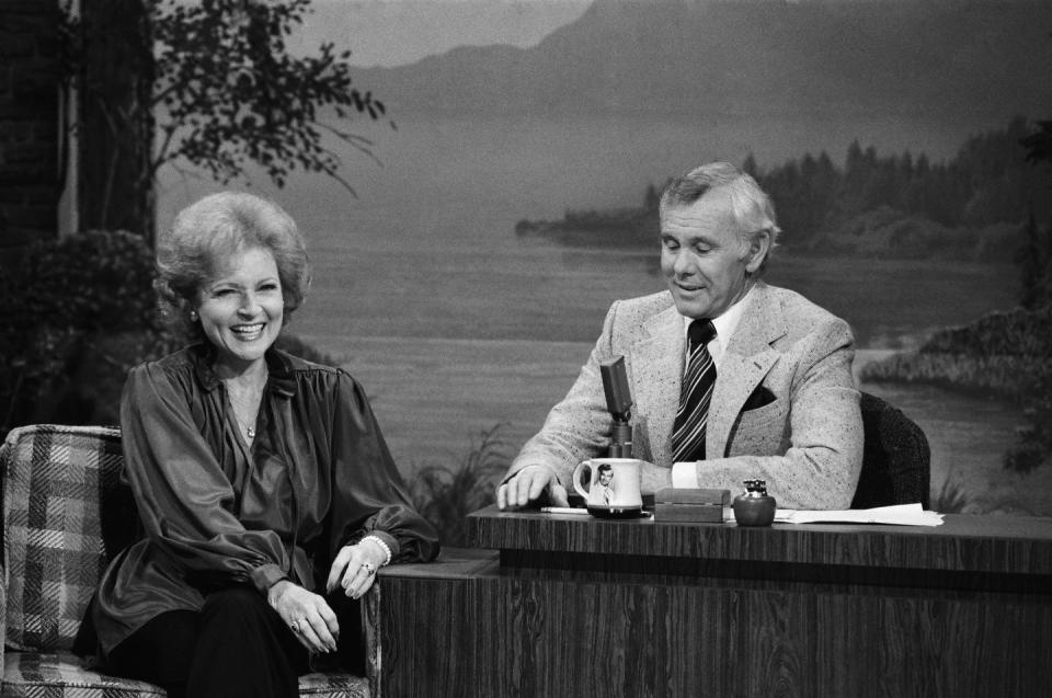 <p>White also did a lot of guest appearances on <em>The Tonight Show Starring Johnny Carson</em>, where she had many memorable skits, including the time the two dressed as <a href="https://www.youtube.com/watch?v=Ih6LxwdwvlA" rel="nofollow noopener" target="_blank" data-ylk="slk:Adam and Eve.;elm:context_link;itc:0;sec:content-canvas" class="link ">Adam and Eve.</a></p>