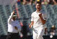 New Zealand's Trent Boult (R) celebrates as umpire Richard Illingworth gives Australia's Joe Burns out LBW for 11 runs during the third day of the third cricket test match at the Adelaide Oval, in South Australia, November 29, 2015. REUTERS/David Gray