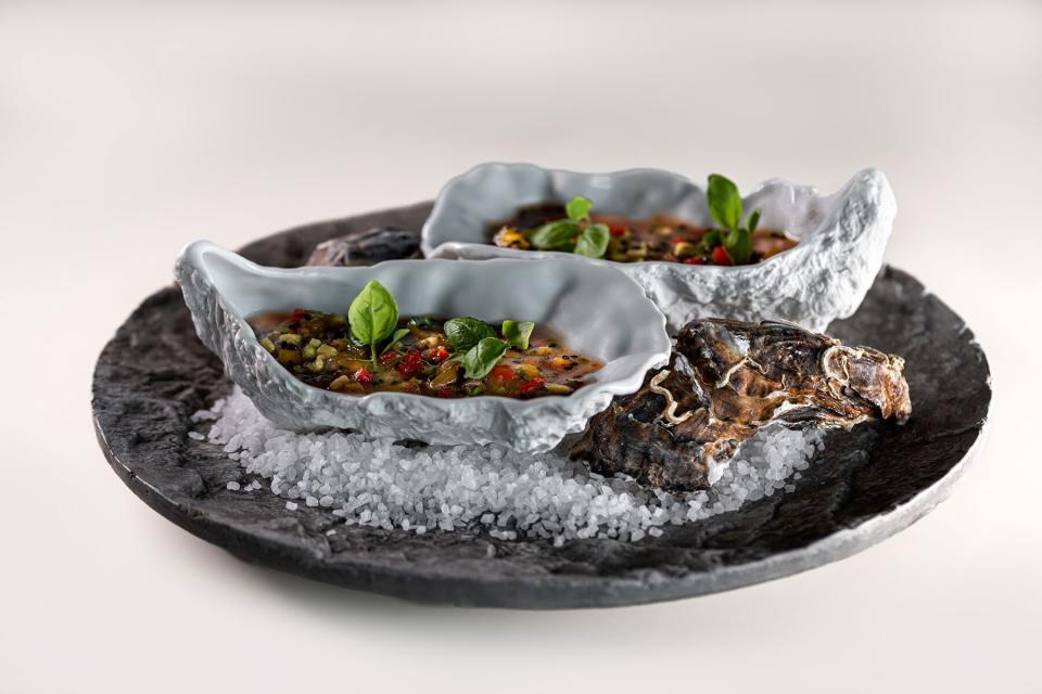 A new oyster dish made at the Grace Hotel in Santorini