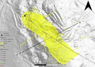 Figure 1. Trace of MH-24-40 and MH-24-47 (with projected trace) drilled at the Mazoa Hill deposit. Cross section located in Figure 2. (CNW Group/Golden Shield Resources)