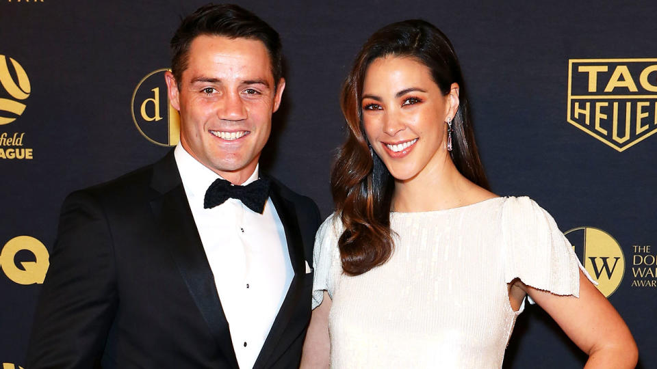 Cooper Cronk and his wife Tara Rushton are seen here at a red carpet event.