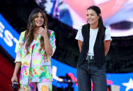 <p>Meanwhile, Priyanka Chopra and Katie Holmes handle an intro during the Global Citizen Festival 2022 in N.Y.C.'s Central Park on Sept. 24. </p>