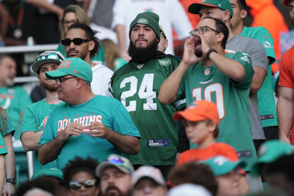 New York Jets fans did not have much fun during the second half of an NFL game against the Miami Dolphins at Hard Rock Stadium in Miami Gardens, Dec. 17, 2023.