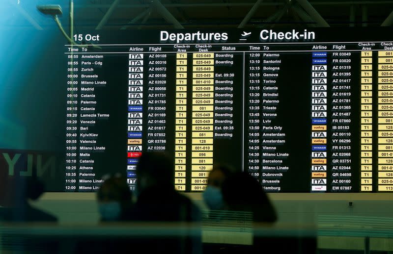 FILE PHOTO: The information screen at Fiumicino airport in Rome