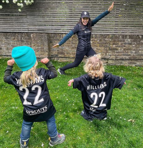 America Ferrera/Instagram America Ferrera playing with her kids, Sebastian and Lucia, outdoors