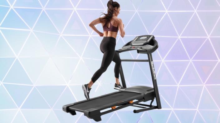 Girl running on treadmill. 