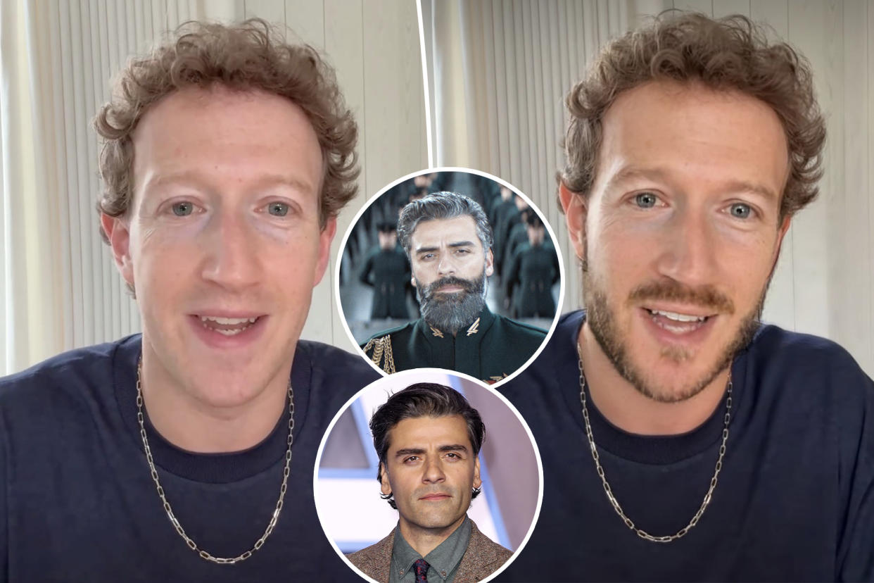 A collage of Mark Zuckerberg and Oscar Isaac showing different facial expressions