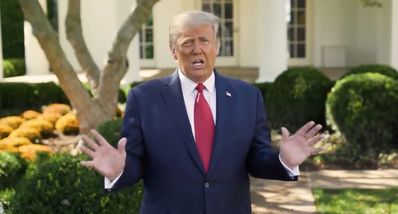 FILE PHOTO: U.S. President Donald Trump makes an announcement about his treatment for coronavirus disease (COVID-19), in Washington