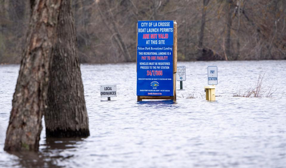 A boat launch is unusable along the Mississippi River on April 27 in the Town of Campbell, just outside La Crosse.