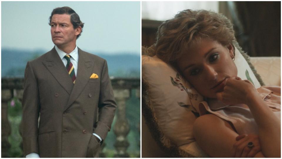 Dominic West as Prince Charles, Elizabeth Debicki as Diana, Princess of Wales - Credit: Netflix