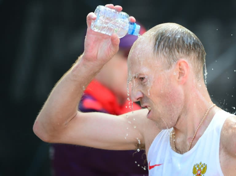 Russia's Sergey Kirdyapkin cools off during the London 2012 Olympic Games men's 50km race walk