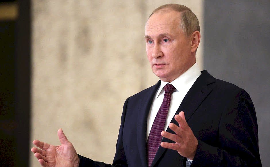 俄羅斯下議院國家院(State Duma)官方Telegram表示，俄國總統蒲亭(Vladimir Putin)已將烏克蘭4個地區加入俄羅斯聯邦的正式請求，通知議會。 (圖:克宮)