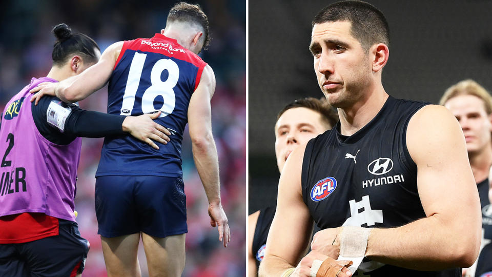 Jake Melksham and Jacob Weitering in the AFL.