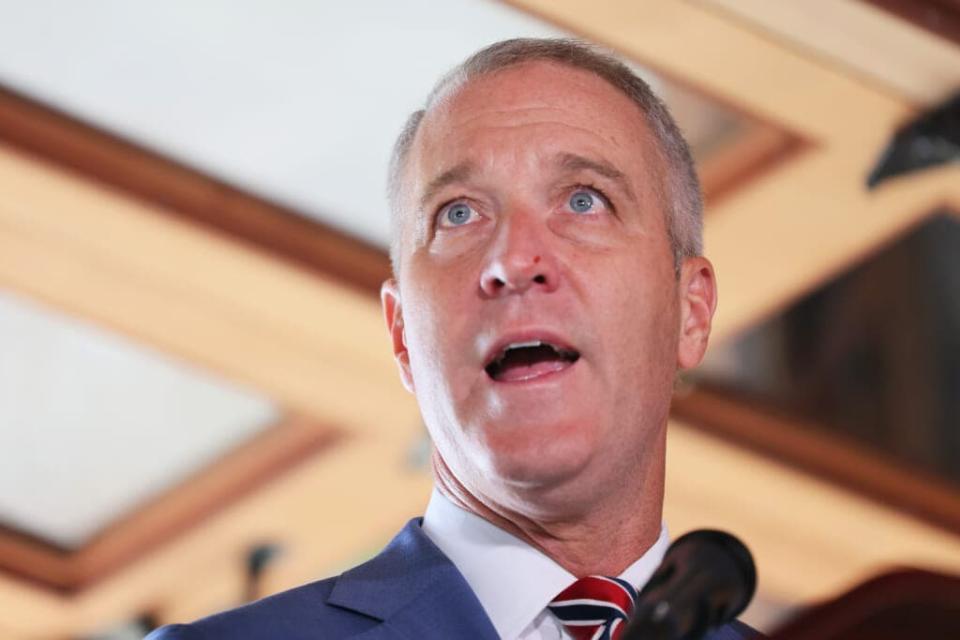 Rep. Sean Patrick Maloney (D-NY) speaks during a press conference on the the Inflation Reduction Act at Glynwood Boat House on August 17, 2022 in Cold Spring, New York. (Photo by Michael M. Santiago/Getty Images)