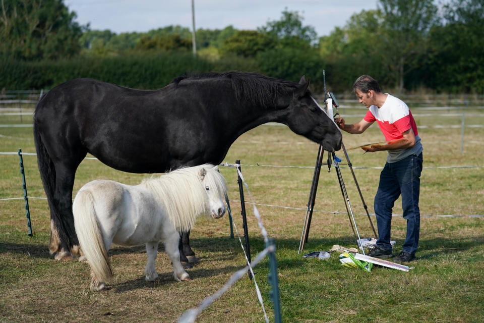 <p>A local artist paints a horse at specialist trauma charity The Way of The Horse, in Lutterworth, Leicestershire. Picture date: Wednesday September 22, 2021.</p>
