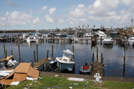 A view of stranded boats in a devastated marina after Hurricane Dorian hit the Abaco Islands in Treasure Cay