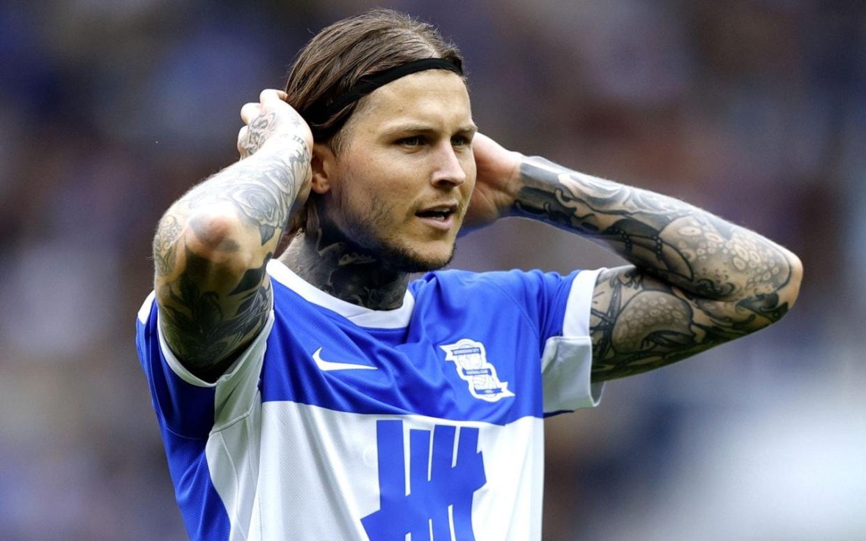 New signing Lyndon Dykes of Birmingham City looks on during the Sky Bet League One match between Birmingham City FC and Wigan Athletic FC at St Andrew's