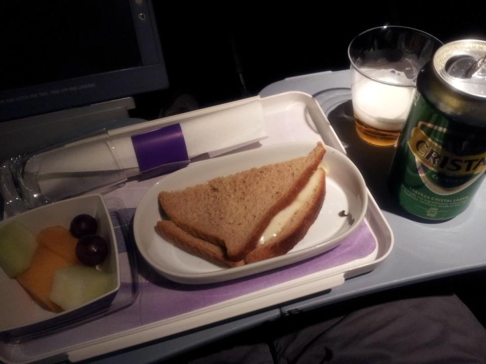 Later I was watching another movie because why not and they came around with a hot snack and more drinks. (All free for the price of an economy seat!)