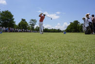 Collin Morikawa hits off the fourth tee during the first round of the PGA Zurich Classic golf tournament at TPC Louisiana in Avondale, La., Thursday, April 25, 2024. (AP Photo/Gerald Herbert)