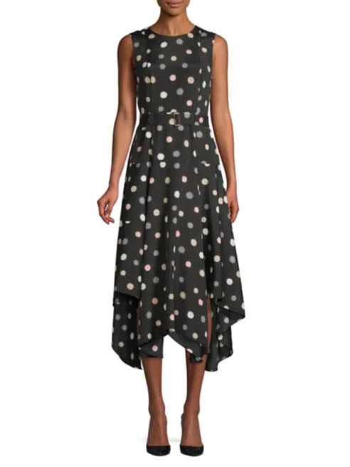 Calvin Klein - Polka Dot Belted Fit-&-Flare Dress