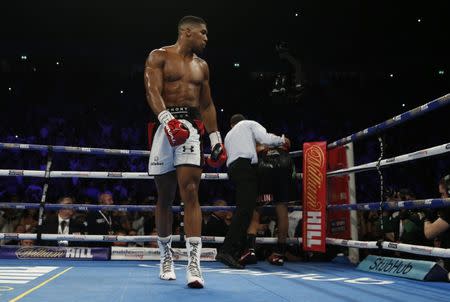 Boxing Britain - Anthony Joshua v Eric Molina IBF World Heavyweight Title - Manchester Arena - 10/12/16 Anthony Joshua after knocking down Eric Molina Action Images via Reuters / Andrew Couldridge Livepic