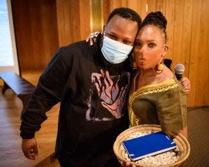 Theater For The People Founder and Artistic Director Najee A. Brown with the new theater company's Board President Nailah Randall-Bellingere, who leads Roots Uprising, a Boston-based women of color dance group.