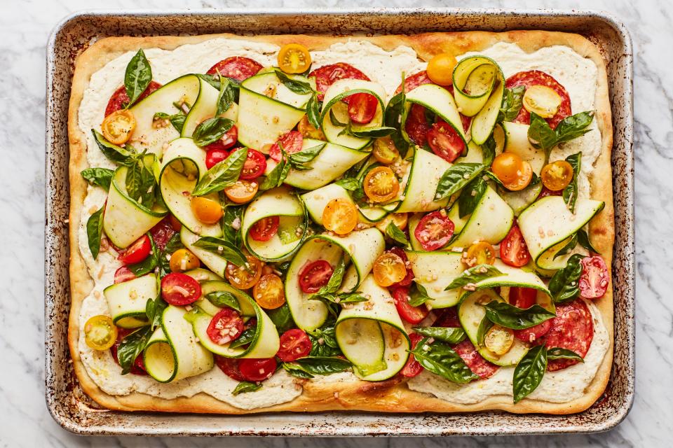 Summer Pizza With Salami, Zucchini, and Tomatoes