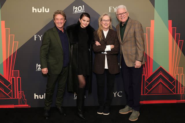 <p>Frank Micelotta/PictureGroup for Disney Television Studios/Shutterstock</p> Martin Short, Selena Gomez, Meryl Streep, and Steve Martin attend an FYC event for Hulu's "Only Murders in the Building" at the Paramount Lot on March 1, 2024 in Los Angeles