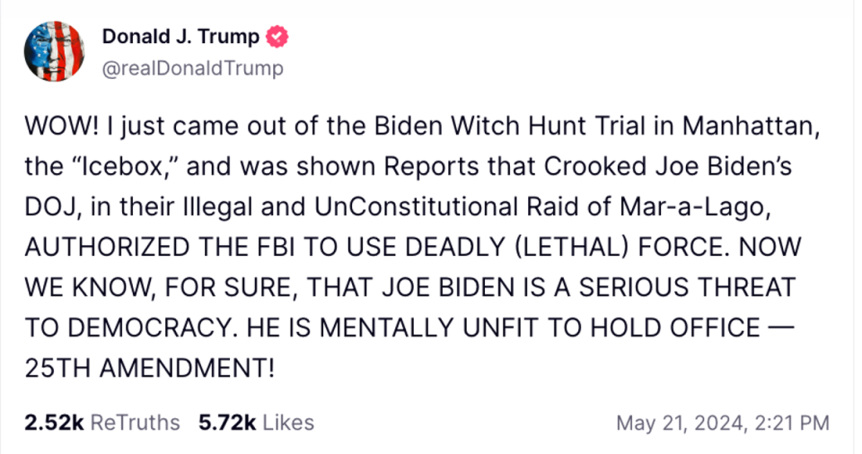 Donald Trump has blasted president Joe Biden and the Department of Justice, after it was revealed that classified documents were being stashed in his personal bedroom at his Mar-a-Lago residence in Florida (@realDonaldTrump)