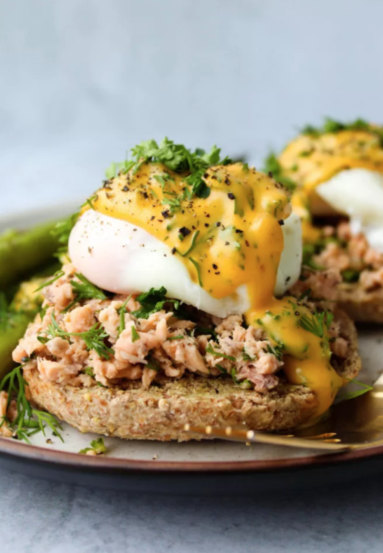 <p>Walder Wellness</p><p>This easy eggs benedict recipe is made with canned salmon and a lighter homemade herby hollandaise sauce. It’s a delicious and healthy brunch option, rich in protein, heart-healthy omega-3s and lots of greens.</p><p><strong>Get the recipe: <a href="https://www.walderwellness.com/canned-salmon-eggs-benedict-herby-hollandaise/" rel="nofollow noopener" target="_blank" data-ylk="slk:Eggs Benedict with Canned Salmon and Herby Hollandaise;elm:context_link;itc:0;sec:content-canvas" class="link ">Eggs Benedict with Canned Salmon and Herby Hollandaise</a></strong></p>
